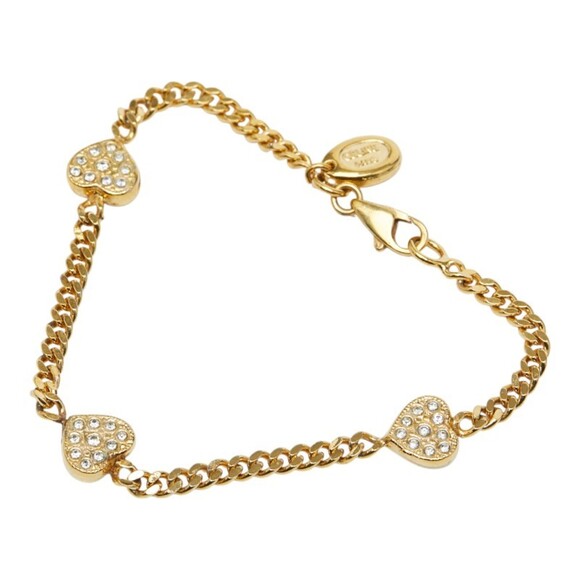 Celine Heart Rhinestone Chain Bracelet Gold Plated Women's
